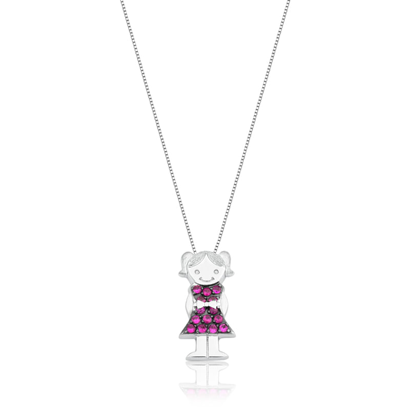 Pingente Menina em Ouro Branco com Rubi Pingente Menina em Ouro Branco com Rubi