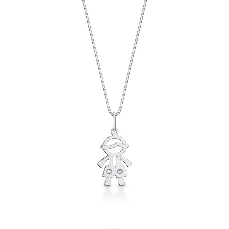 Pingente Menino com Diamante em Ouro Branco 18k Pingente Menino com Diamante em Ouro Branco 18k