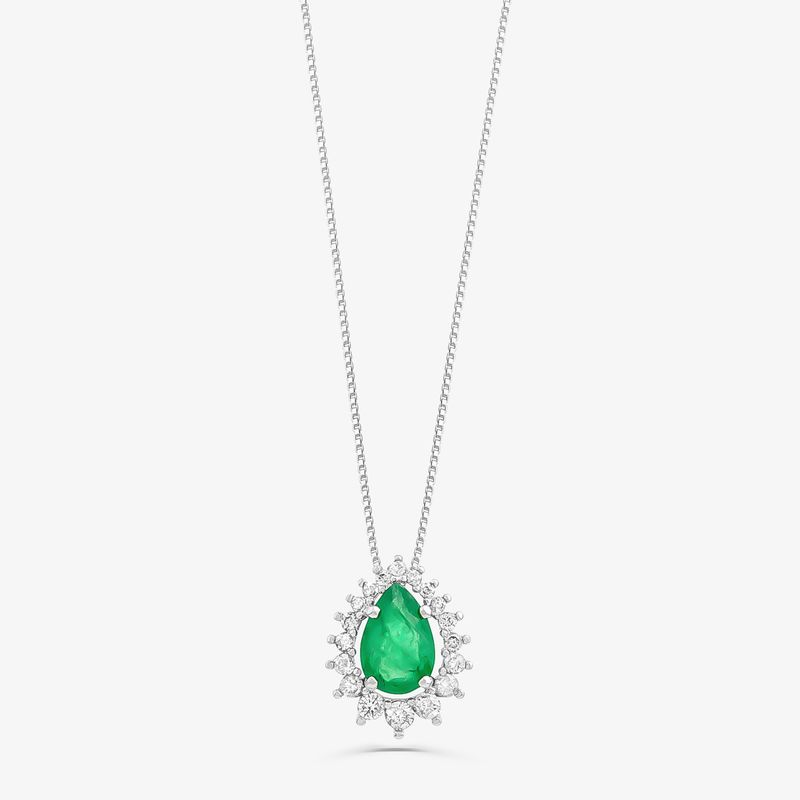 Pingente em Gota com Esmeralda e Diamantes em Ouro Branco 18k Pingente em Gota com Esmeralda e Diamantes em Ouro Branco 18k