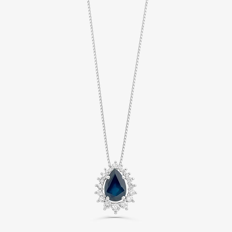 Pingente em Gota com Safira e Diamantes em Ouro Branco 18k Pingente em Gota com Safira e Diamantes em Ouro Branco 18k