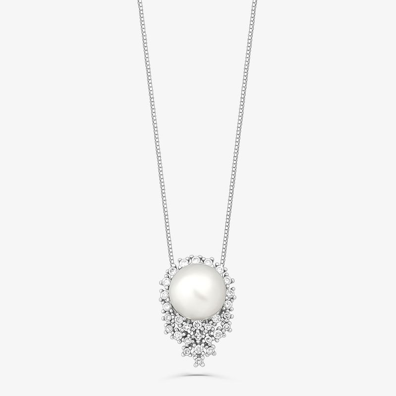Pingente em Ouro Branco com Diamante, Pérola Akoya Pingente em Ouro Branco com Diamante, Pérola Akoya