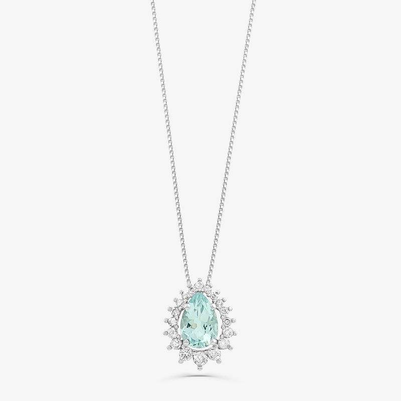 Pingente Gota com Água Marinha e Diamantes em Ouro Branco 18k Pingente Gota com Água Marinha e Diamantes em Ouro Branco 18k