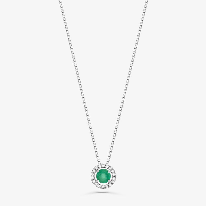 Pingente em Ouro Branco com Diamante, Esmeralda Pingente em Ouro Branco com Diamante, Esmeralda