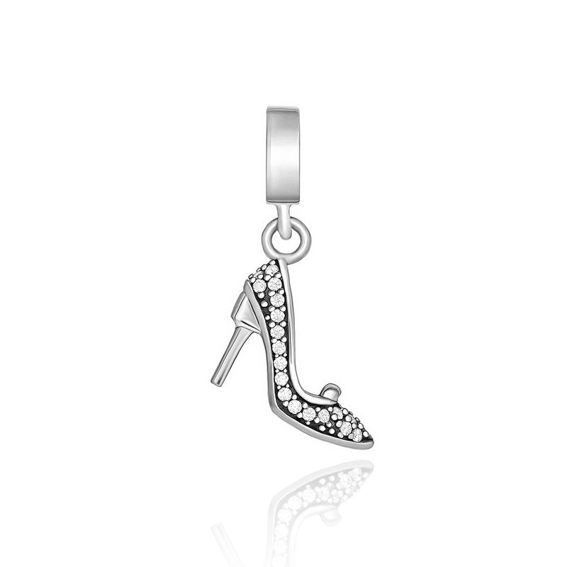 Charm Sapatinho de Princesa Cravejado em Prata 925 Charm Sapatinho de Princesa Cravejado em Prata 925