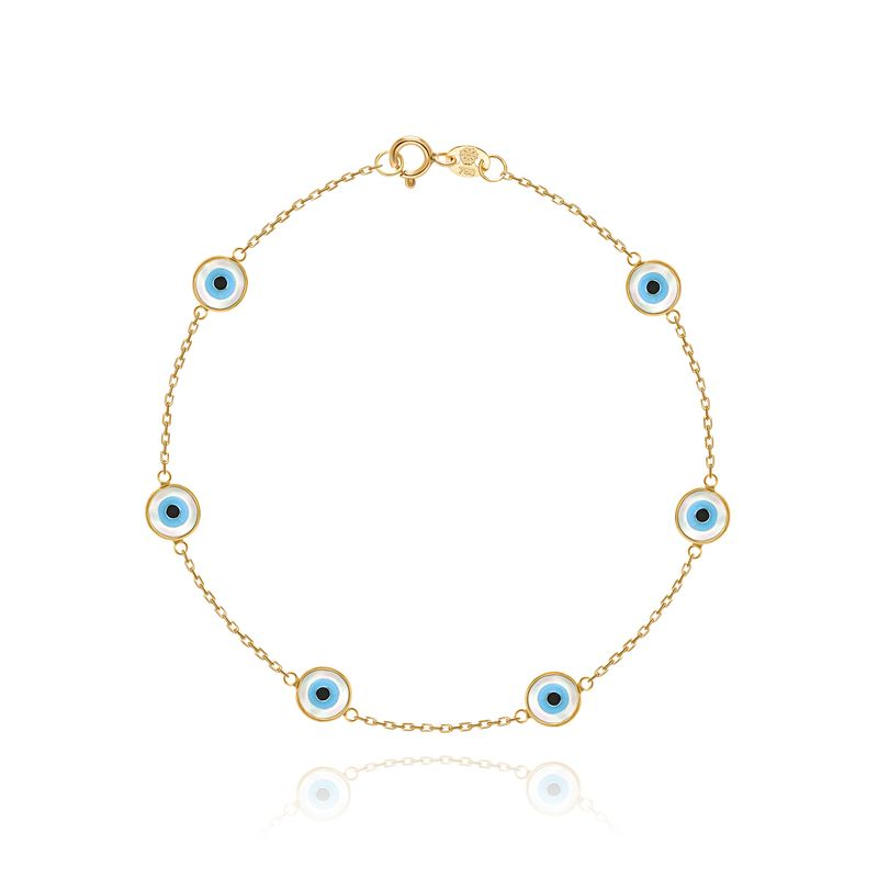 Pulseira Olho Grego em Ouro Amarelo 18k - 18 cm