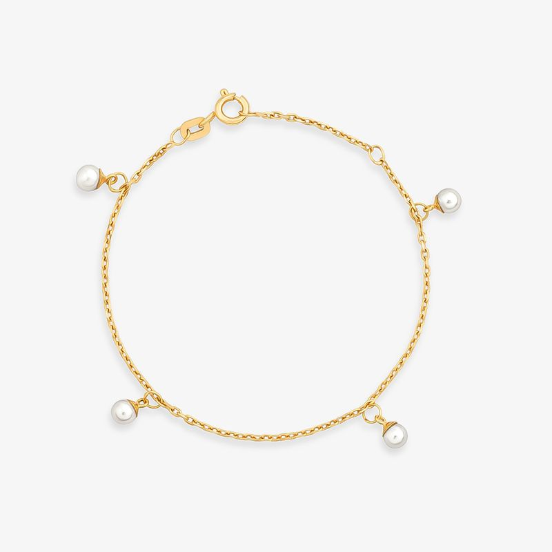 Pulseira Infantil Pérolas em Ouro Amarelo 18k - 14 cm Pulseira Infantil Pérolas em Ouro Amarelo 18k - 14 cm