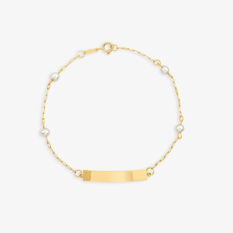 Pulseira Infantil com Pérolas Personalizável em Ouro Amarelo 18k - 15 cm Pulseira Infantil com Pérolas Personalizável em Ouro Amarelo 18k - 15 cm