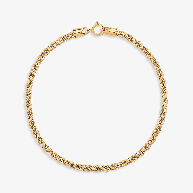 Pulseira Malha Laser Torcida em Ouro Amarelo e Ouro Branco 18k - 18 cm Pulseira Malha Laser Torcida em Ouro Amarelo e Ouro Branco 18k - 18 cm