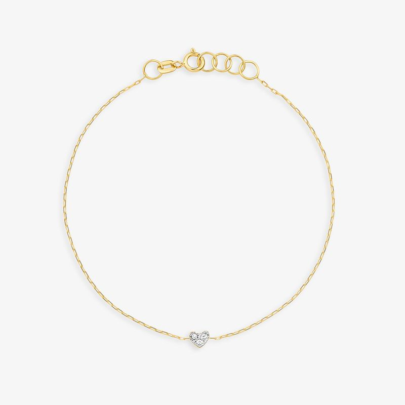 Pulseira Coração com Diamante em Ouro Amarelo 18k - 18 cm Pulseira Coração com Diamante em Ouro Amarelo 18k - 18 cm