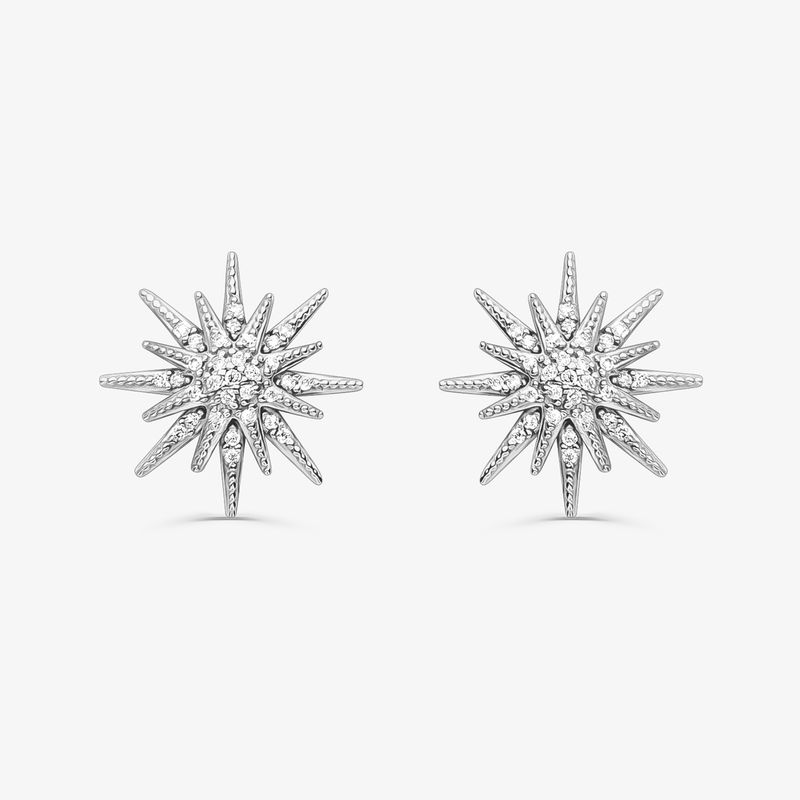 Brinco Stud com Diamantes em Ouro Branco 18k Brinco Stud com Diamantes em Ouro Branco 18k