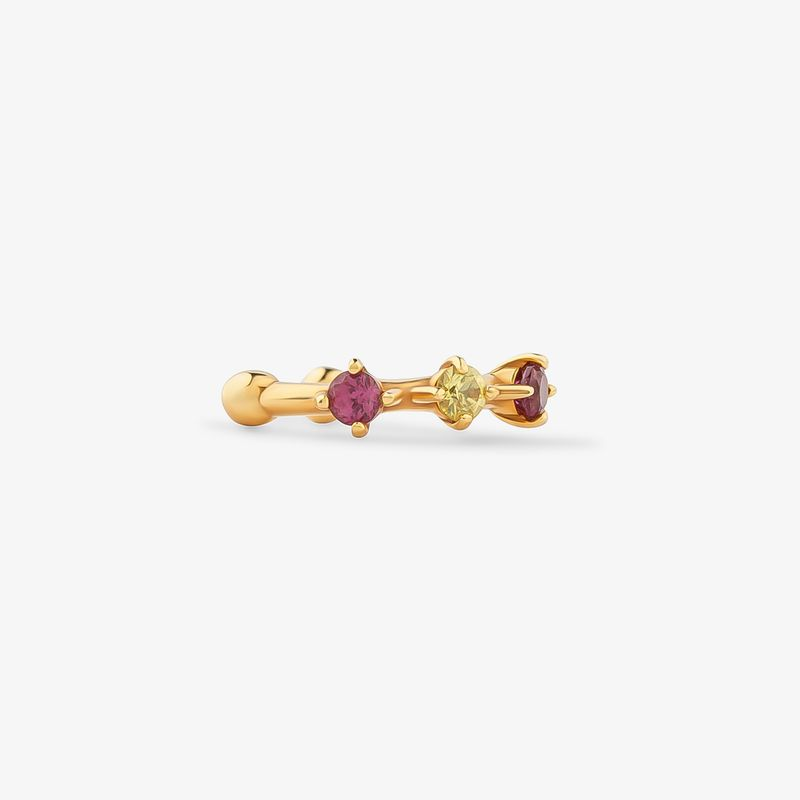 Piercing em Ouro Amarelo com Rodolita, Safira Amarela, Safira Laranja Piercing em Ouro Amarelo com Rodolita, Safira Amarela, Safira Laranja