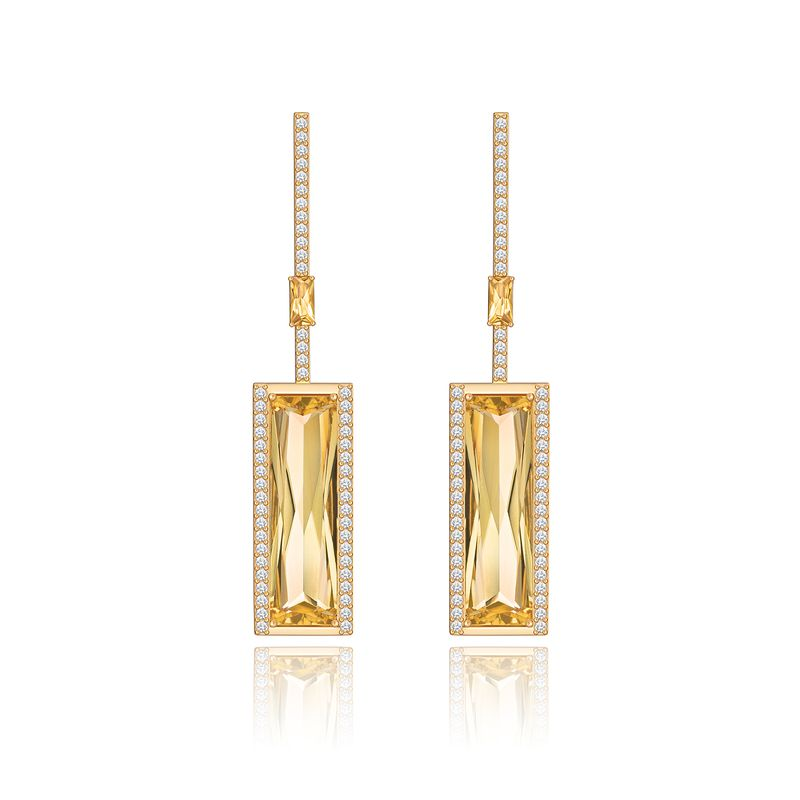 Brinco em Ouro Amarelo com Diamante, Citrino Brinco em Ouro Amarelo com Diamante, Citrino