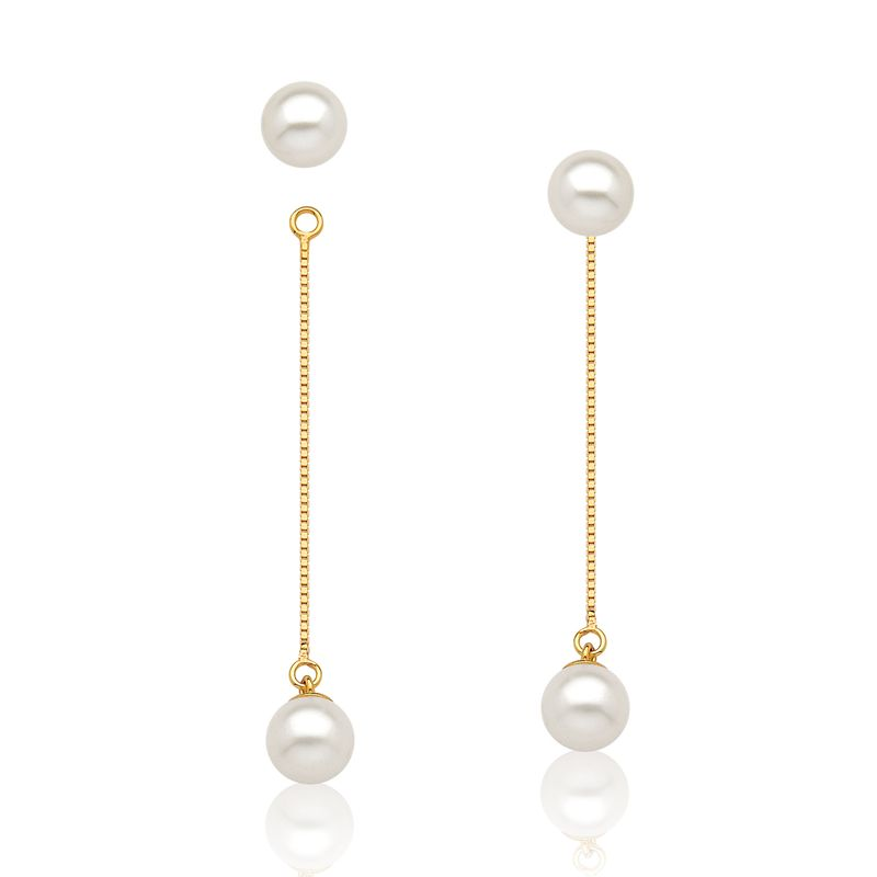 Brinco Longo Veneziana com Pérola em Ouro Amarelo 18k Brinco Longo Veneziana com Pérola em Ouro Amarelo 18k