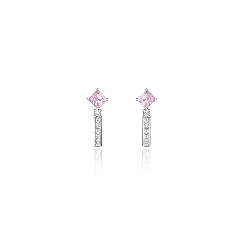 Brinco Argola com Quartzo Rosa e Safira em Prata 925 Brinco Argola com Quartzo Rosa e Safira em Prata 925