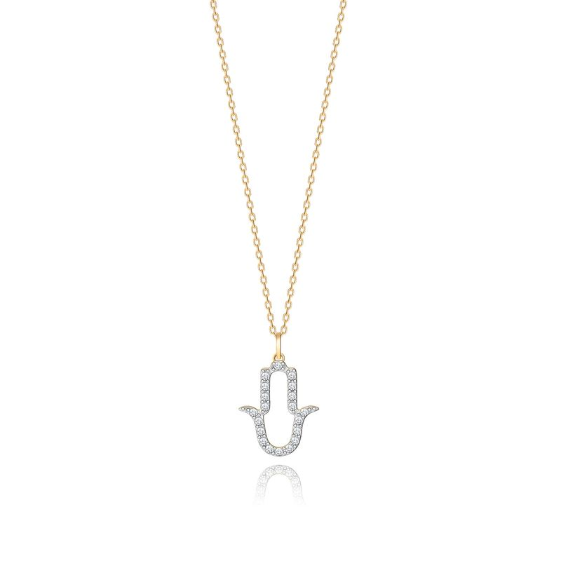 Pingente Hamsá com Topázio Incolor em Ouro Amarelo 18k Pingente Hamsá com Topázio Incolor em Ouro Amarelo 18k