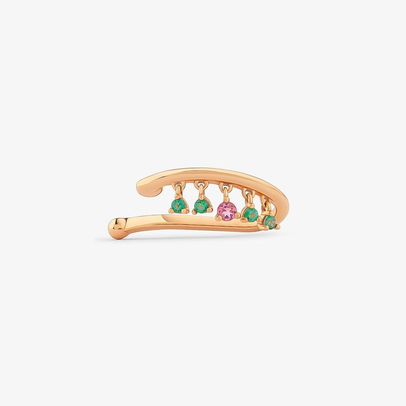 Piercing em Ouro Rosé com Turmalina Rosa, Topázio Verde Piercing em Ouro Rosé com Turmalina Rosa, Topázio Verde
