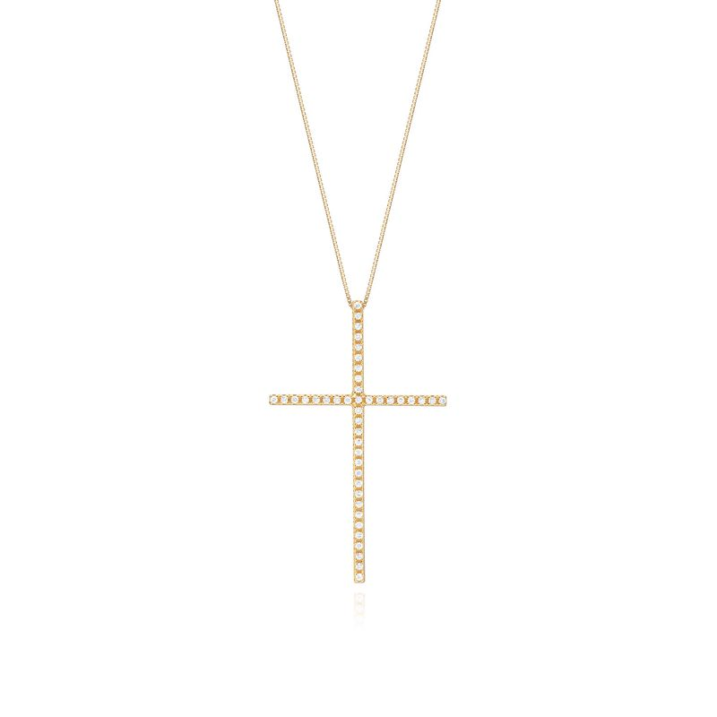 Pingente Cruz com 21 Pontos de Diamantes em Ouro Amarelo 18k