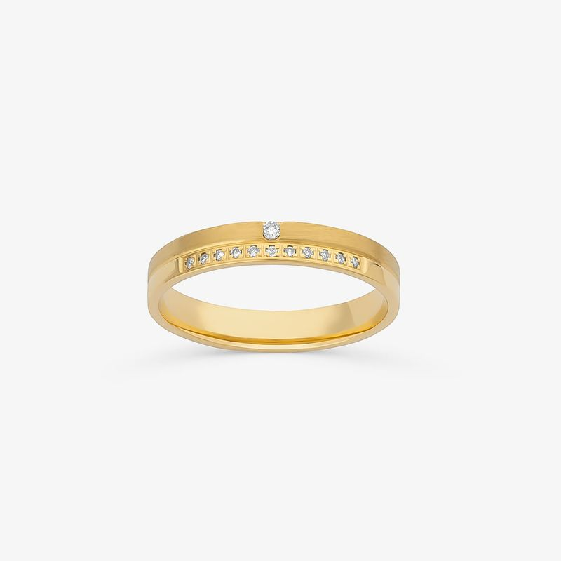 Aliança Anatômica com 7 Pontos de Diamantes em Ouro Amarelo 18k - 3,5 mm Aliança Anatômica com 7 Pontos de Diamantes em Ouro Amarelo 18k - 3,5 mm
