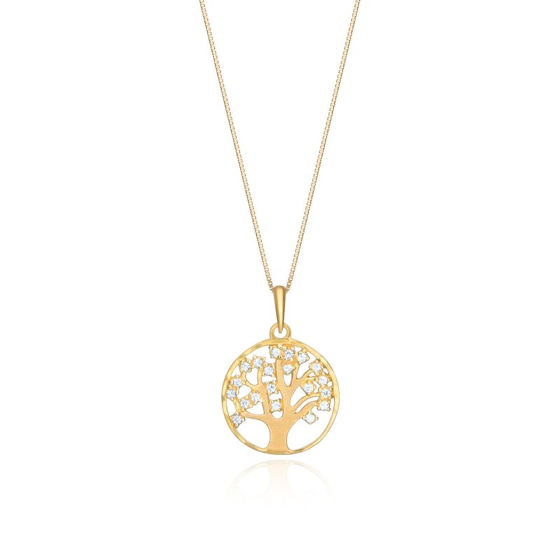 Pingente Árvore da Vida com 10 Pontos de Diamantes em Ouro Amarelo 18k