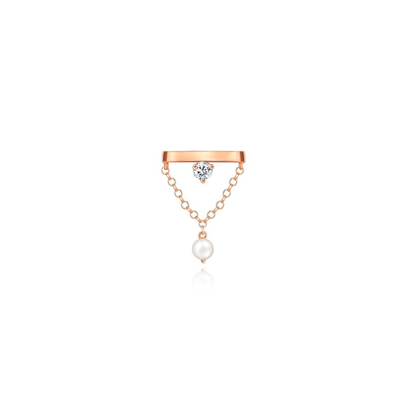 Piercing em Ouro Rosé com Pérola, Topázio Incolor Piercing em Ouro Rosé com Pérola, Topázio Incolor