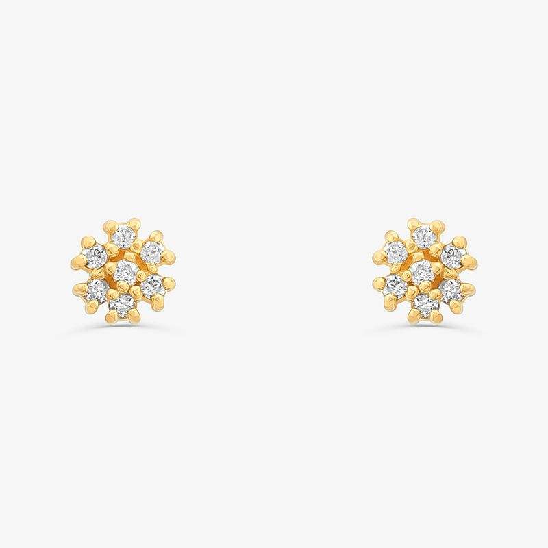 Brinco Infantil Flor com 7 pontos de Diamantes em Ouro Amarelo 18k Brinco Infantil Flor com 7 pontos de Diamantes em Ouro Amarelo 18k
