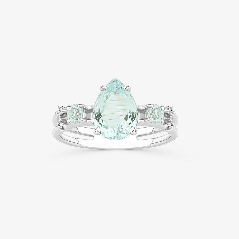 Anel Maxi Gota com Água Marinha e Diamantes em Ouro Branco 18k Anel Maxi Gota com Água Marinha e Diamantes em Ouro Branco 18k