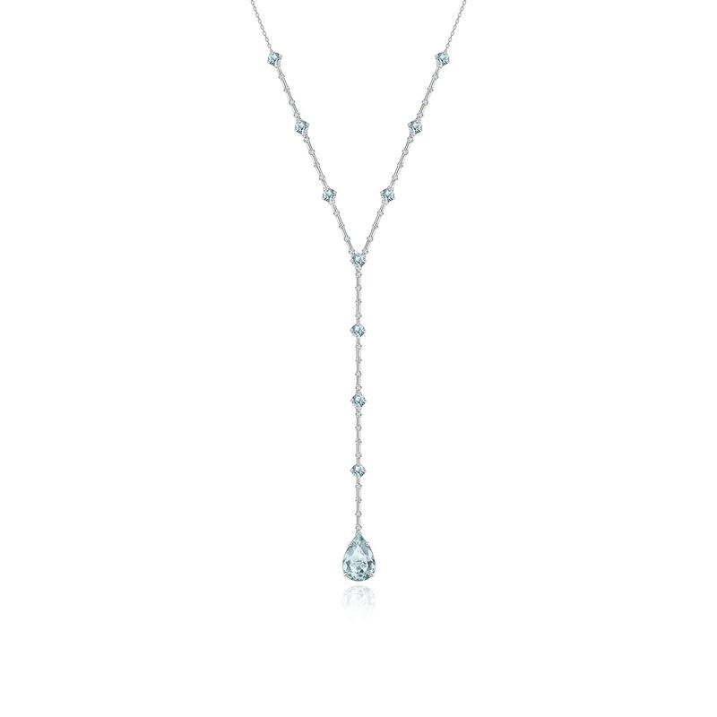 Colar Gravata Articulado com Água Marinha e Diamantes em Ouro Branco 18k