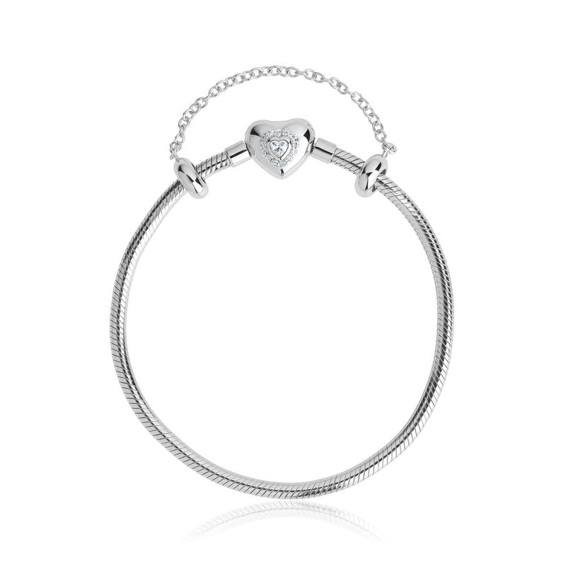 Pulseira Maleável Em Prata 925 Com Fecho Coração Com Zircônia - 18 cm Pulseira Maleável Em Prata 925 Com Fecho Coração Com Zircônia - 18 cm