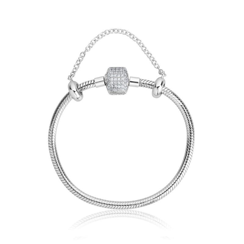 Pulseira Maleável em Prata 925 com Fecho Tradicional Cravejada - 16,5 cm Pulseira Maleável em Prata 925 com Fecho Tradicional Cravejada - 16,5 cm