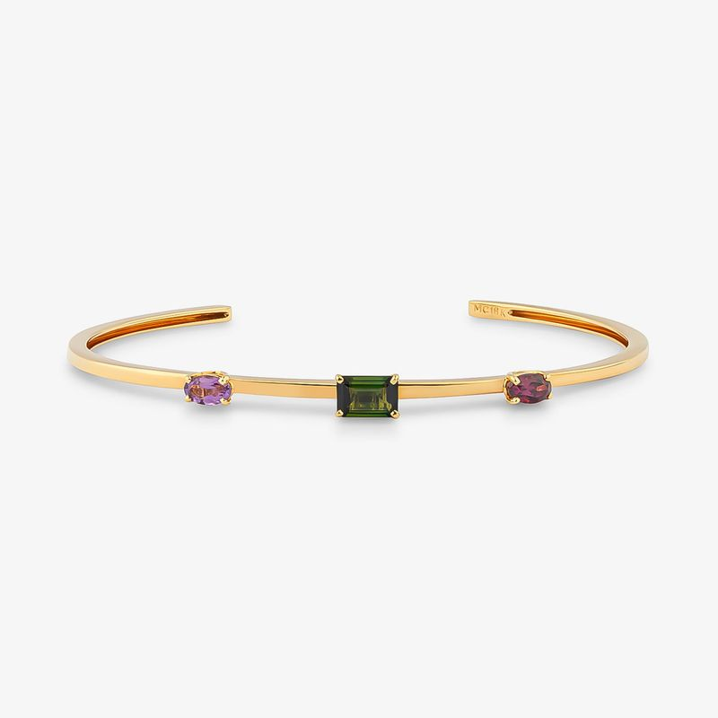 Pulseira em Ouro Amarelo com Ametista, Rodolita, Turmalina Verde Pulseira em Ouro Amarelo com Ametista, Rodolita, Turmalina Verde