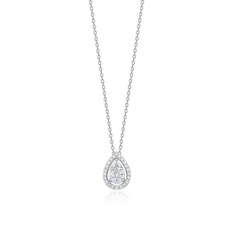 Colar Solitário com 33 Pontos de Diamantes em Ouro Branco 18k