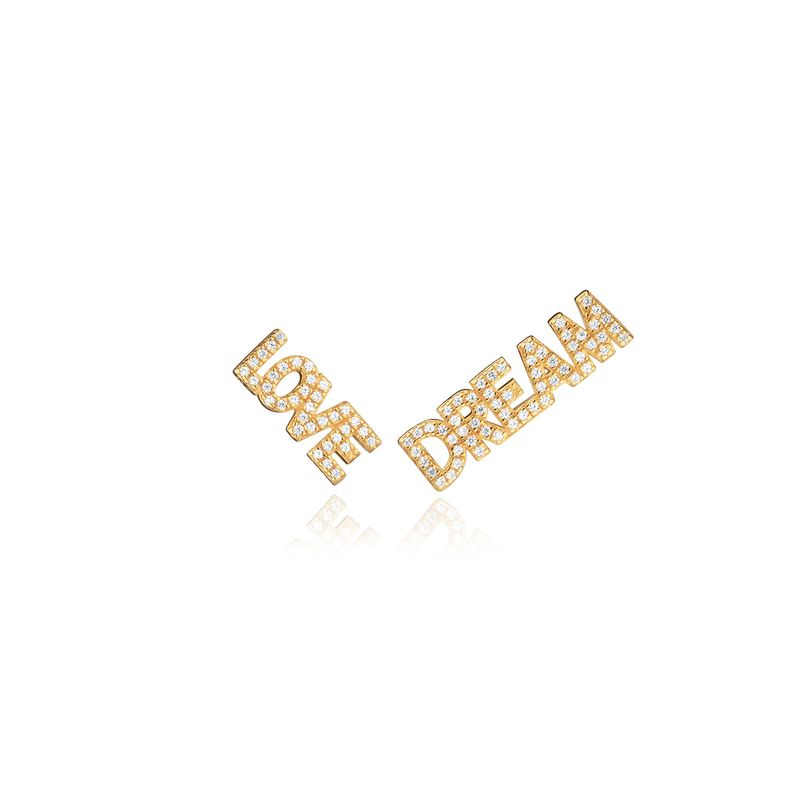 Brinco Love Dream Cravejado em Prata 925 com Banho de Ouro Amarelo 18k Brinco Love Dream Cravejado em Prata 925 com Banho de Ouro Amarelo 18k