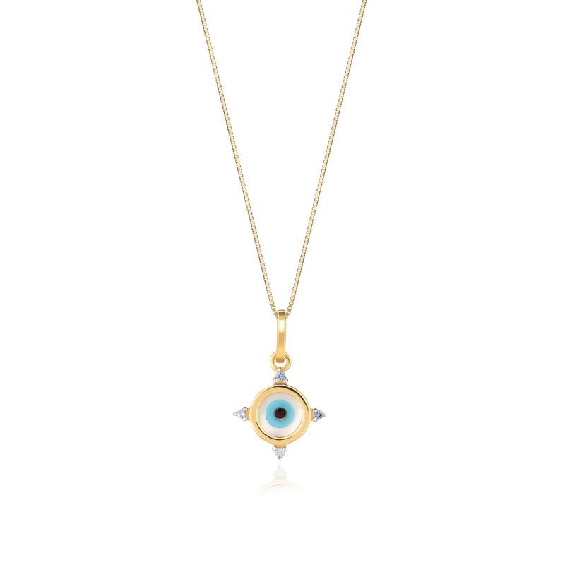 Pingente Olho Grego com Madrepérola e Safira Azul em Ouro Amarelo 18k Pingente Olho Grego com Madrepérola e Safira Azul em Ouro Amarelo 18k