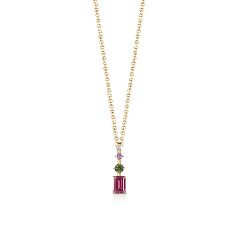 Pingente em Ouro Amarelo com Diamante, Ametista, Rodolita, Turmalina Verde Pingente em Ouro Amarelo com Diamante, Ametista, Rodolita, Turmalina Verde