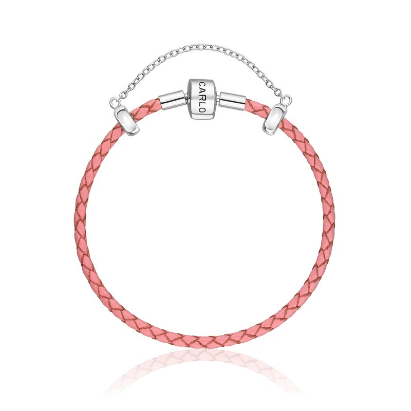 Pulseira De Couro Rosa Claro E Prata 925 - 18 cm Pulseira De Couro Rosa Claro E Prata 925 - 18 cm