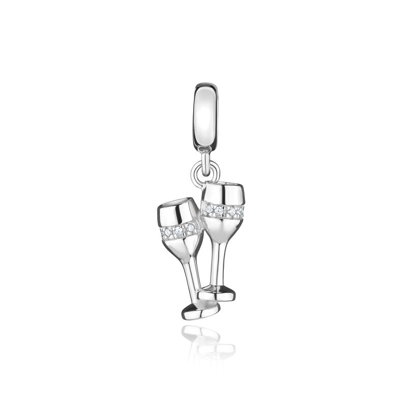 Charm Taças de Champagne Cravejado em Prata 925 Charm Taças de Champagne Cravejado em Prata 925