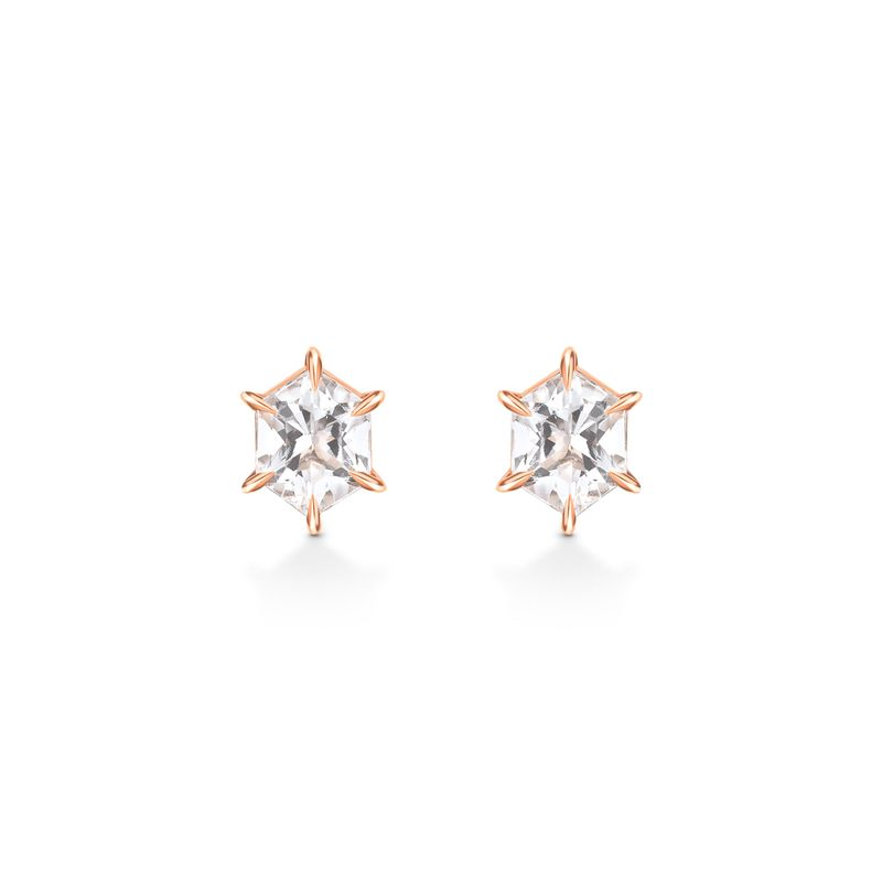 Brinco Stud Hexagonal com Quartzo Murion em Ouro Rosé 18k Brinco Stud Hexagonal com Quartzo Murion em Ouro Rosé 18k