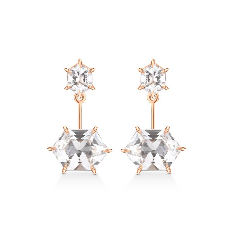 Brinco Ear Jackets Hexagonal com Quartzo Murion em Ouro Rosé 18k Brinco Ear Jackets Hexagonal com Quartzo Murion em Ouro Rosé 18k