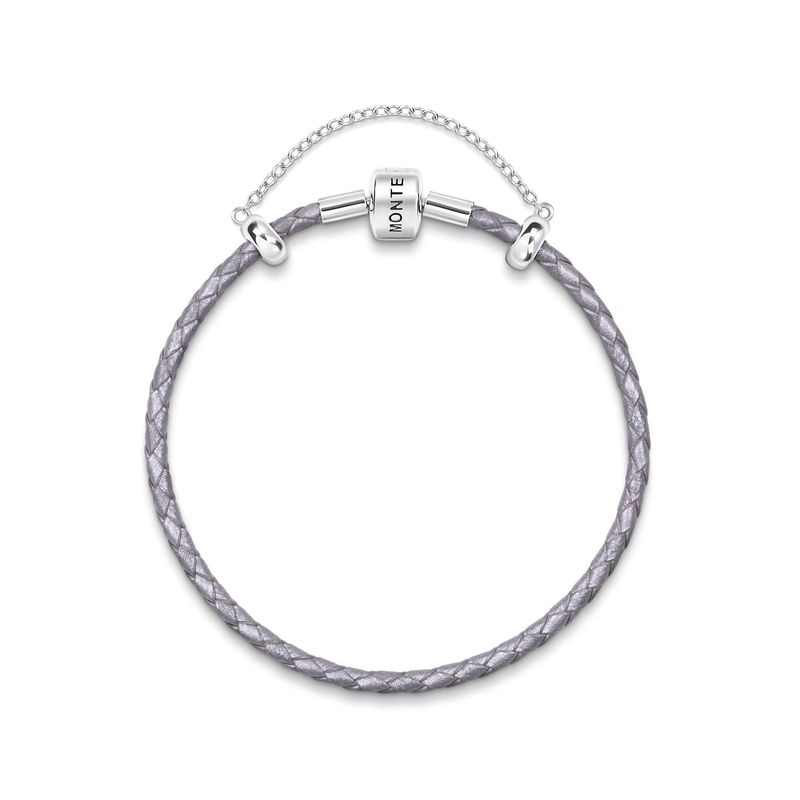 Pulseira De Couro Cinza E Prata 925 - 19,5 cm Pulseira De Couro Cinza E Prata 925 - 19,5 cm