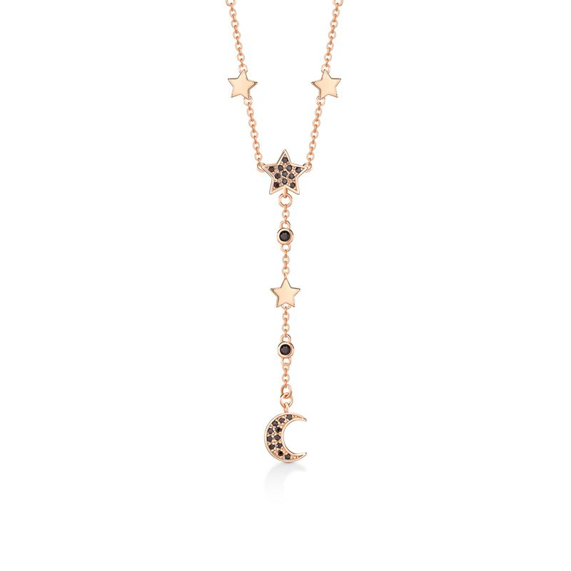 Colar Lua Cravejado com Espinélio em Prata 925 com Banho de Ouro Rosé Colar Lua Cravejado com Espinélio em Prata 925 com Banho de Ouro Rosé