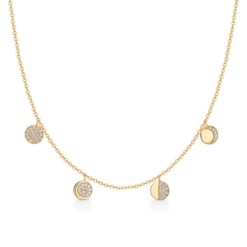 Colar Fases da Lua Cravejado em Prata 925 com Banho de Ouro Amarelo 18k