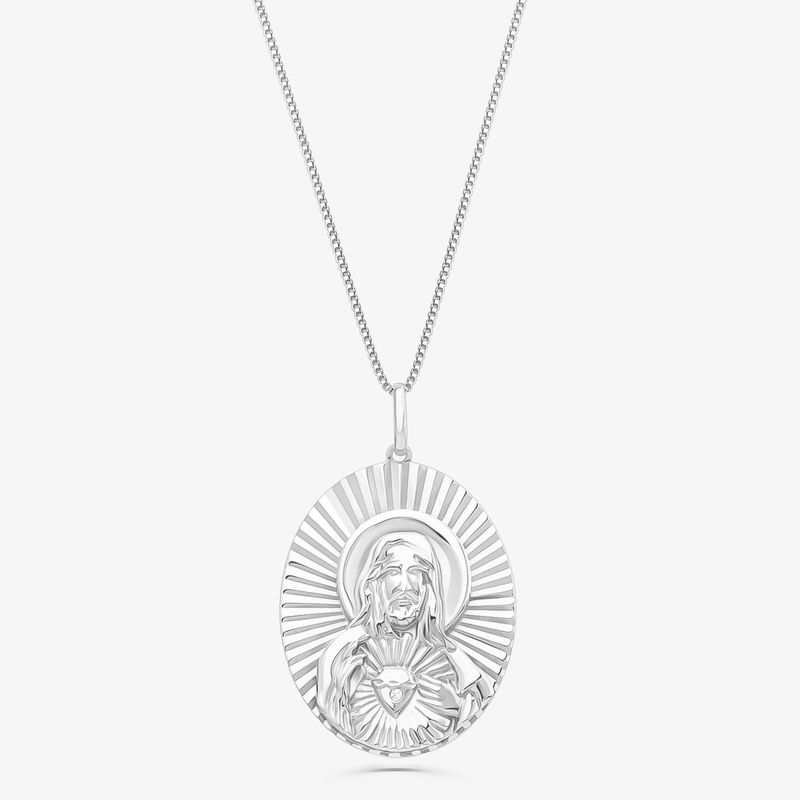 Pingente Sagrado Coração de Jesus com Topázio em Prata 925 Pingente Sagrado Coração de Jesus com Topázio em Prata 925