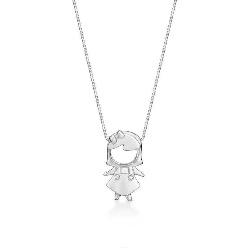 Pingente Menina com Diamante em Ouro Branco 18k Pingente Menina com Diamante em Ouro Branco 18k