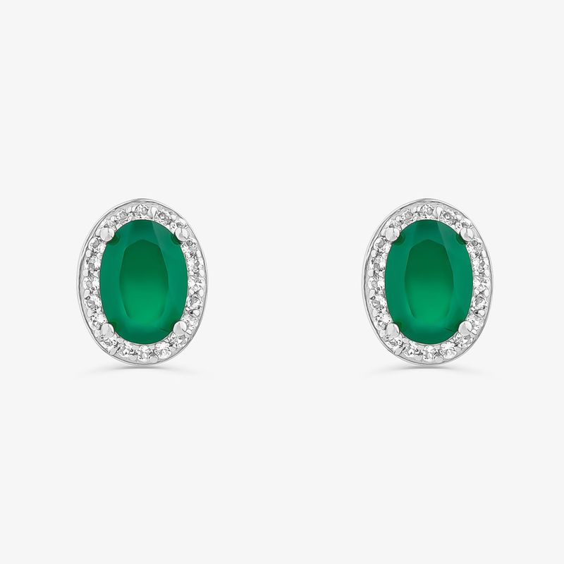 Brinco Oval com Ágata Verde e Topázio em Prata 925 Brinco Oval com Ágata Verde e Topázio em Prata 925