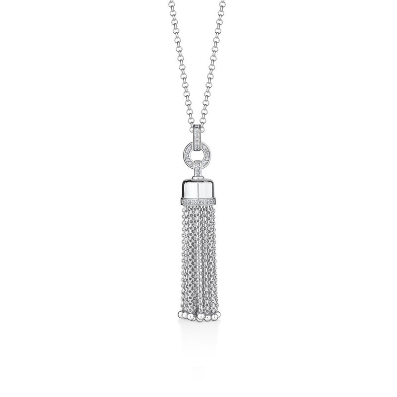 Colar Franja Correntes com Safira em Prata 925 Colar Franja Correntes com Safira em Prata 925