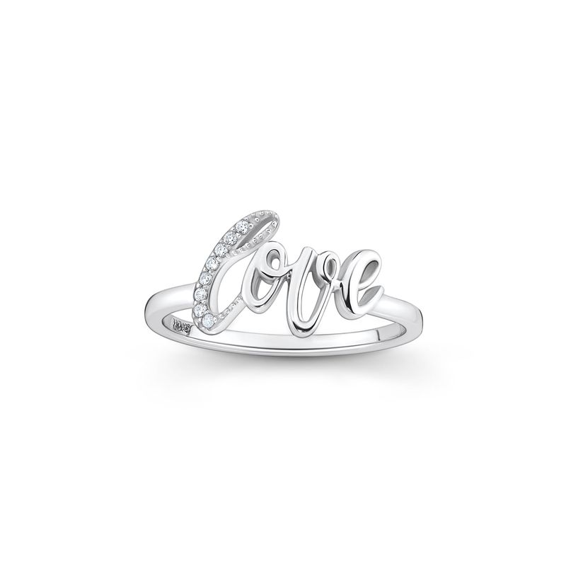 Anel Love Cravejado em Prata 925 Anel Love Cravejado em Prata 925