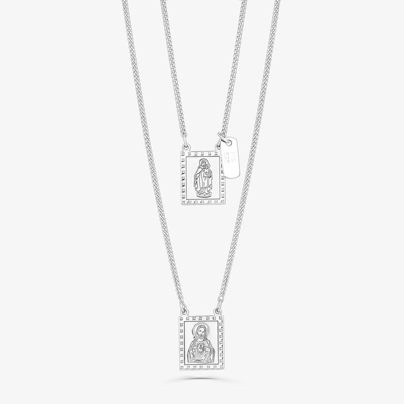 Colar Escapulário N Senhora Carmo/Sagrado Coração Jesus em Prata 925