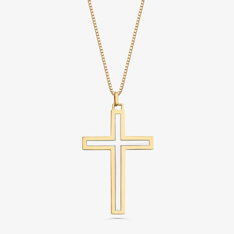 Pingente Cruz em Ouro Amarelo e Ouro Branco 18k Pingente Cruz em Ouro Amarelo e Ouro Branco 18k