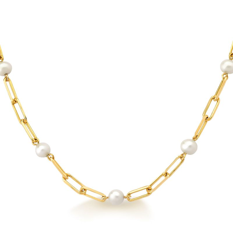 Colar com Pérolas e Corrente em Prata 925 com Banho de Ouro Amarelo 18k Colar com Pérolas e Corrente em Prata 925 com Banho de Ouro Amarelo 18k