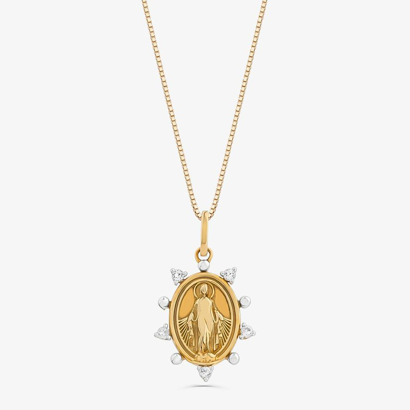 Pingente Nossa Senhora das Graças com Topázio Incolor em Ouro Amarelo 18k Pingente Nossa Senhora das Graças com Topázio Incolor em Ouro Amarelo 18k